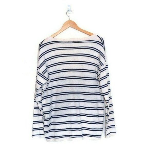 LEVIS Womens Lt Beige / Navy Stripe Button Up Soft Cotton Cardigan - Size M - Picture 2 of 6